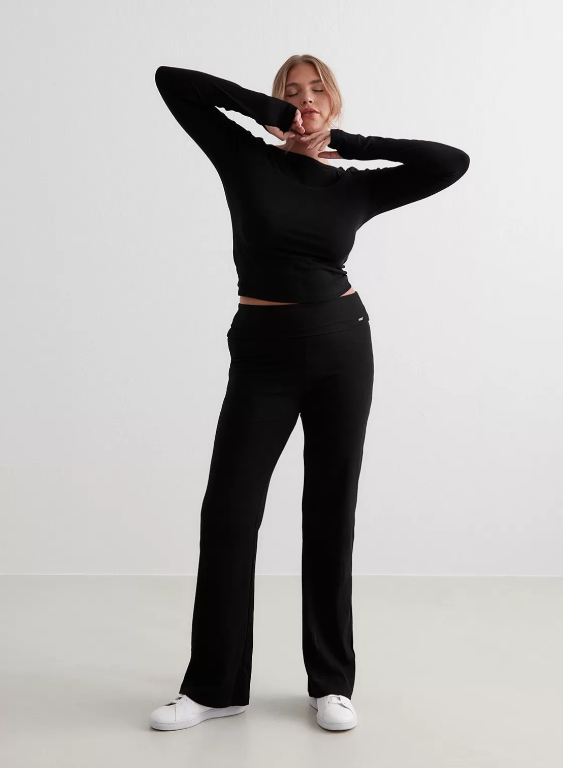 AIM’N Ease Ribbed Long Sleeve Top Black Discount