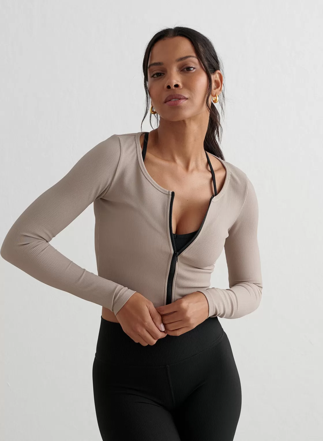 AIM’N Ribbed Performance Zipped Cardigan Dark clay Store