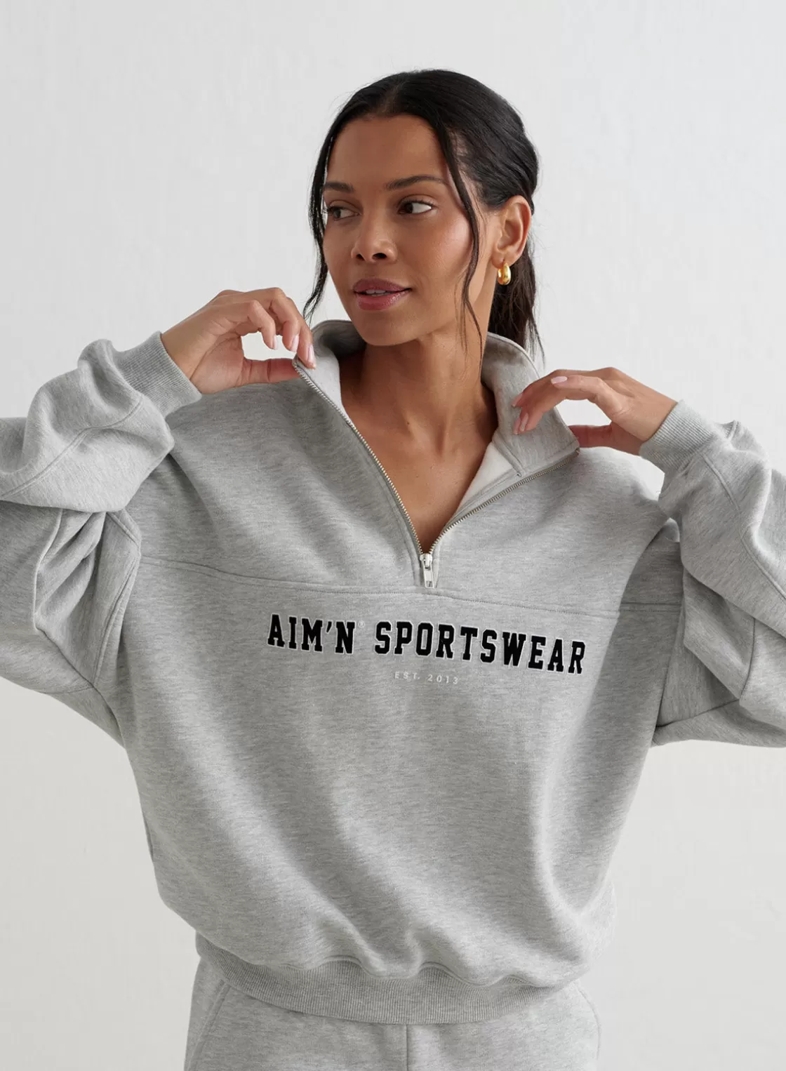 AIM’N Varsity Sweat Half Zip Grey melange Shop