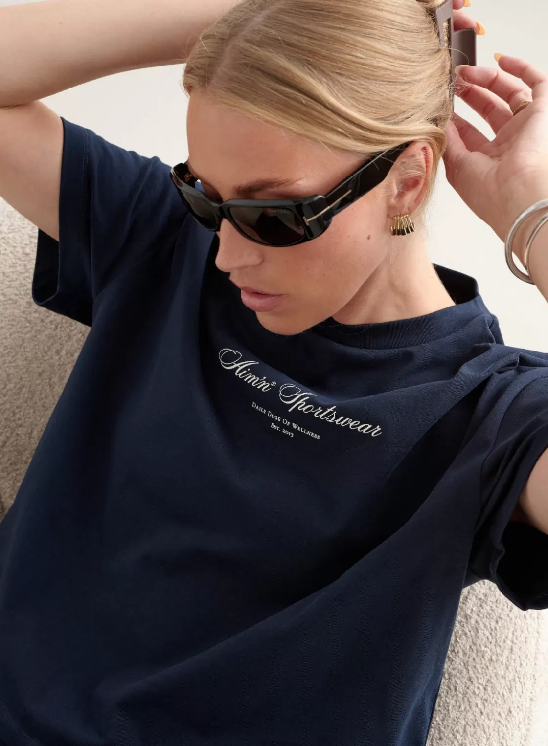 AIM’N Heritage Boxy T-shirt Navy New