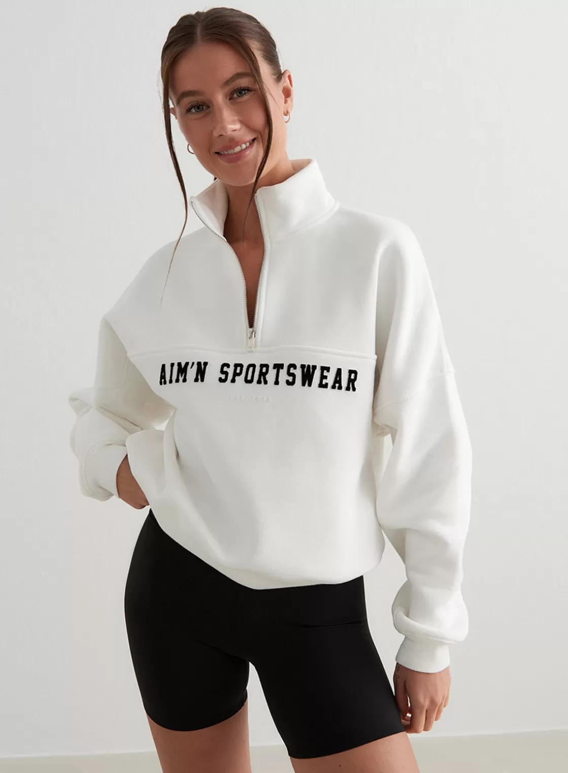 AIM’N Off-White Varsity Sweat Half Zip Off white Outlet