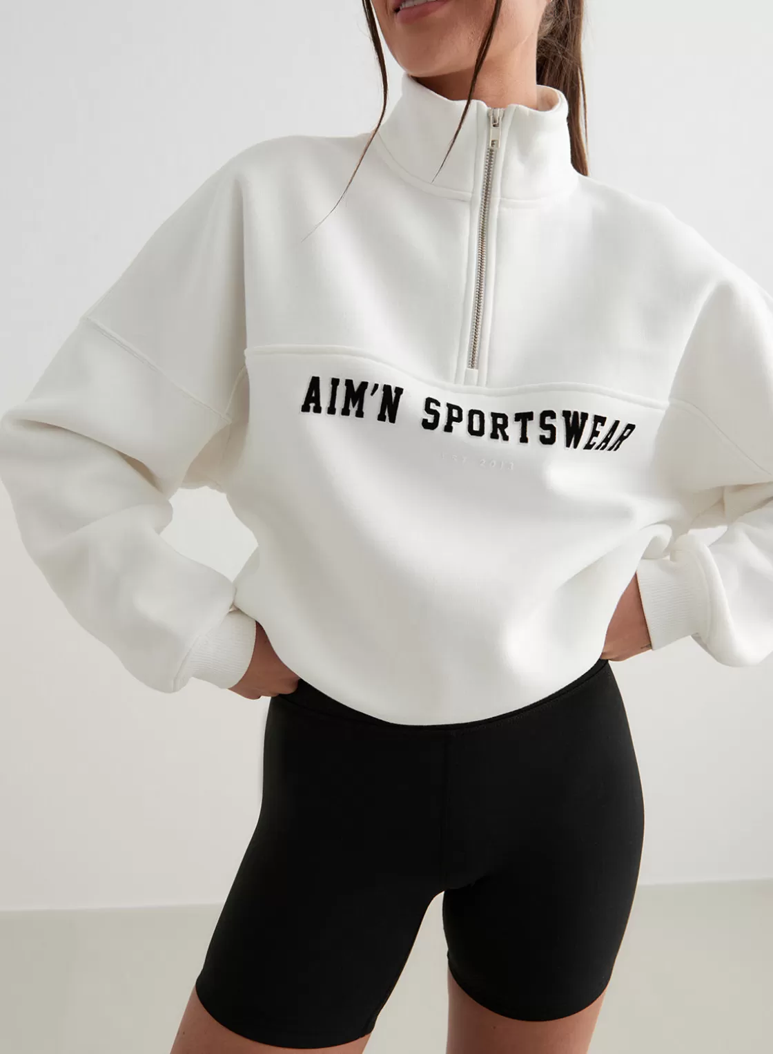 AIM’N Off-White Varsity Sweat Half Zip Off white Outlet