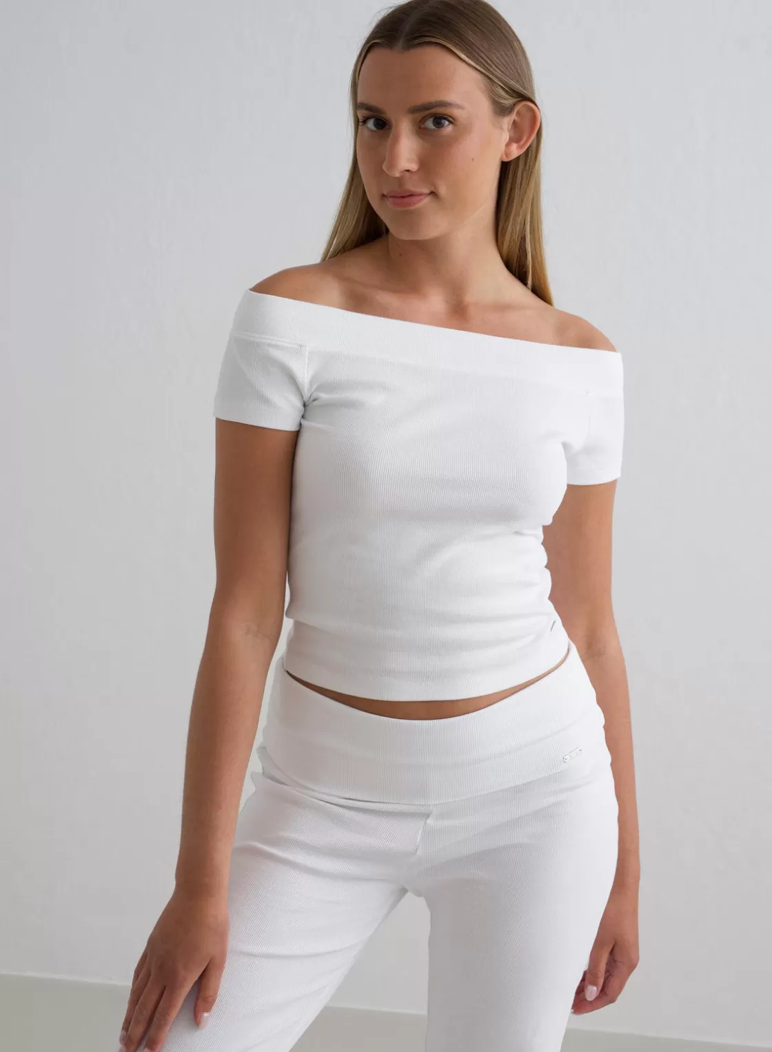 AIM’N Ease Ribbed Off-shoulder Top White Sale